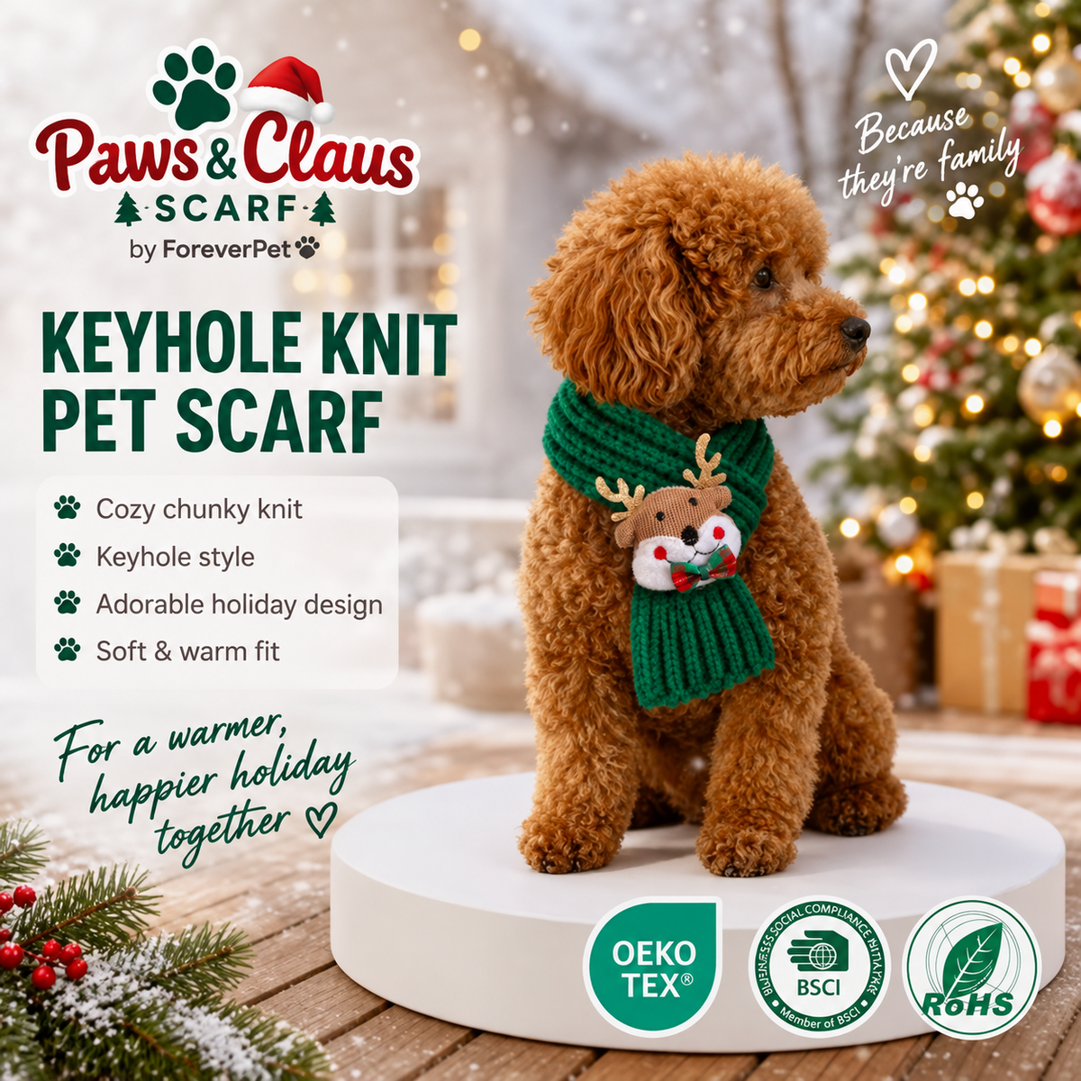 Paws & Claus Cute Christmas Pet Scarf